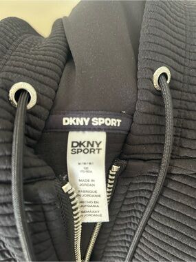 DKNY Black Ribbed Zip Hoodie with Silver Hardware